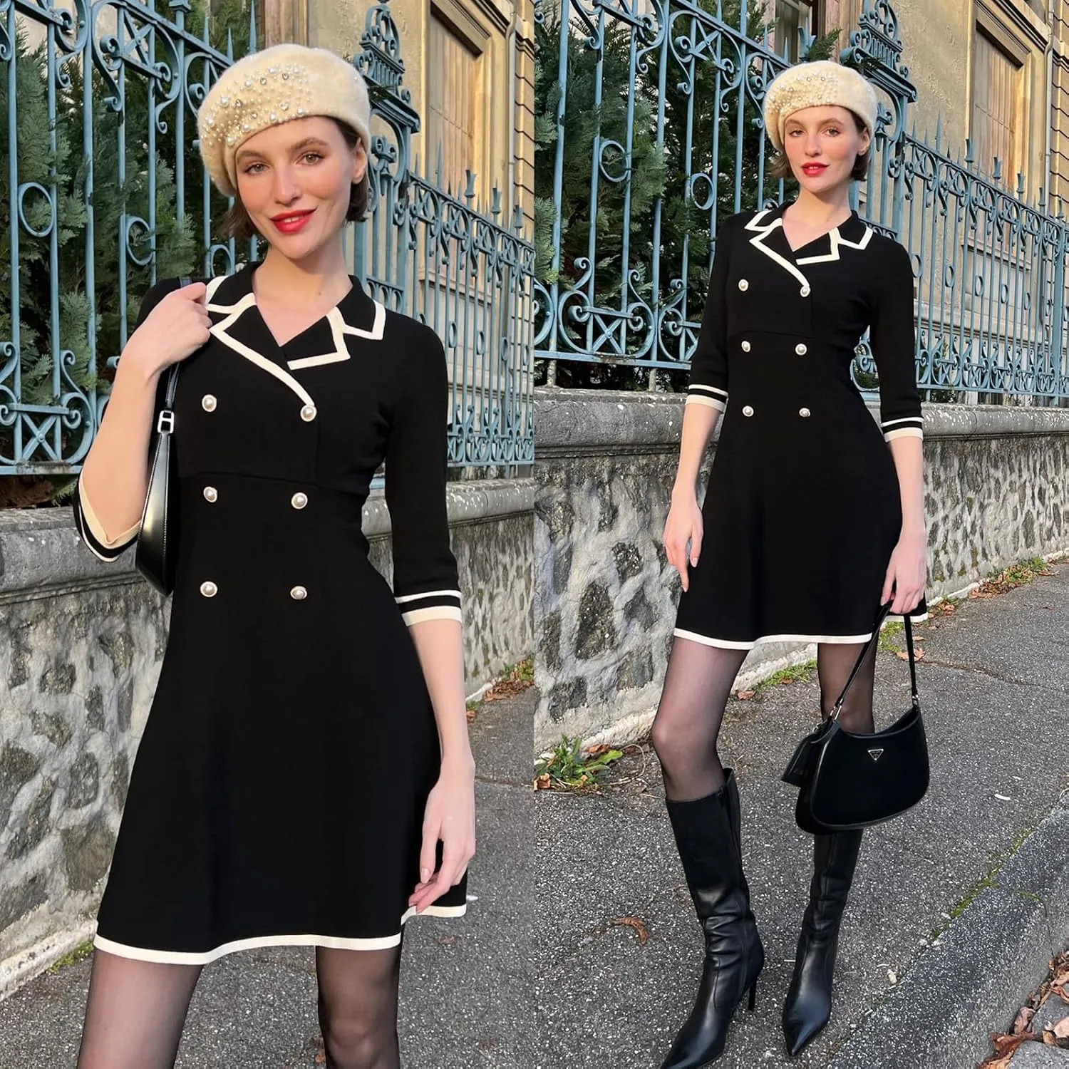 Mini Sweater Dress for Women, Button up 3/4 Sleeve Knit Dresses for Teacher Work Business