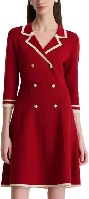 Mini Sweater Dress for Women, Button up 3/4 Sleeve Knit Dresses for Teacher Work Business