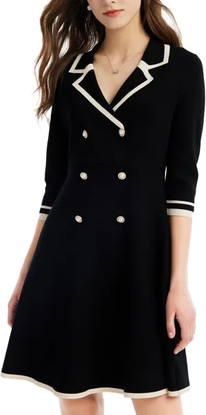 Mini Sweater Dress for Women, Button up 3/4 Sleeve Knit Dresses for Teacher Work Business