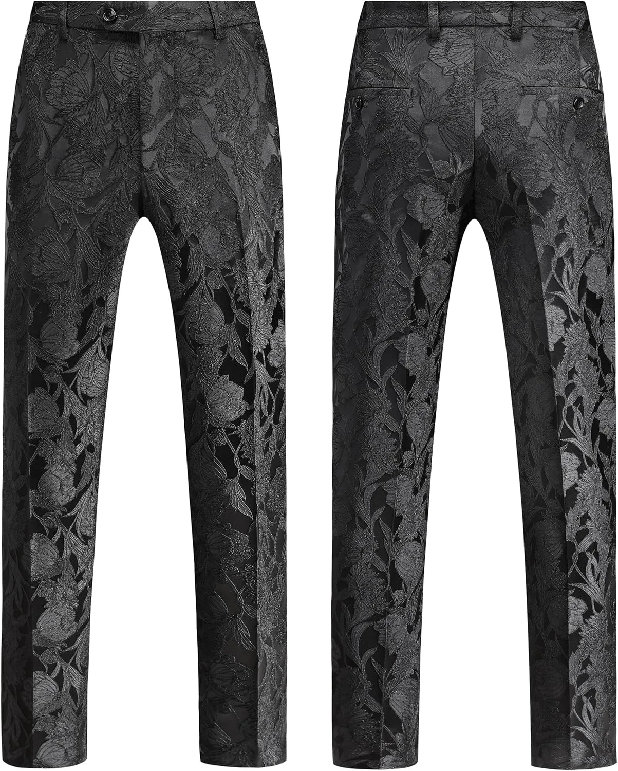 MOGU Mens 3 Piece Floral Suit Jacquard Dress Tuxedo Suit Set for Wedding Prom Jacket Vest Pants with Bow Tie