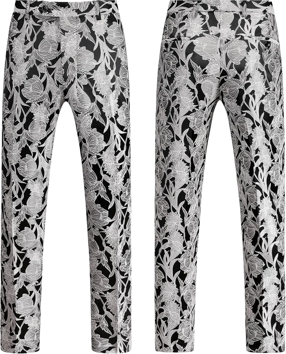 MOGU Mens 3 Piece Floral Suit Jacquard Dress Tuxedo Suit Set for Wedding Prom Jacket Vest Pants with Bow Tie