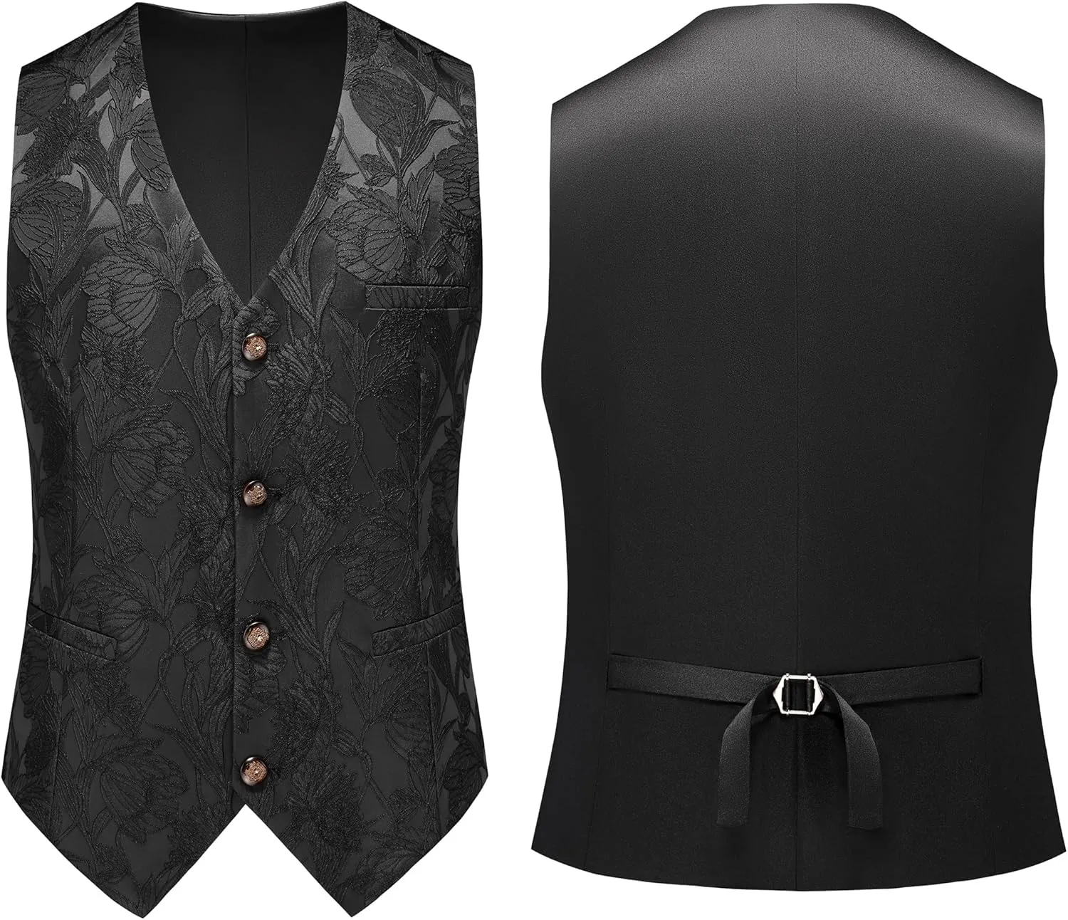 MOGU Mens 3 Piece Floral Suit Jacquard Dress Tuxedo Suit Set for Wedding Prom Jacket Vest Pants with Bow Tie