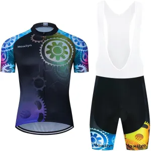 MOXILYN Men's Cycling Jersey Bike Clothing Set Full Zipper Breathable Quick-Dry Shirt   Cycling Bibs with 20D Padded