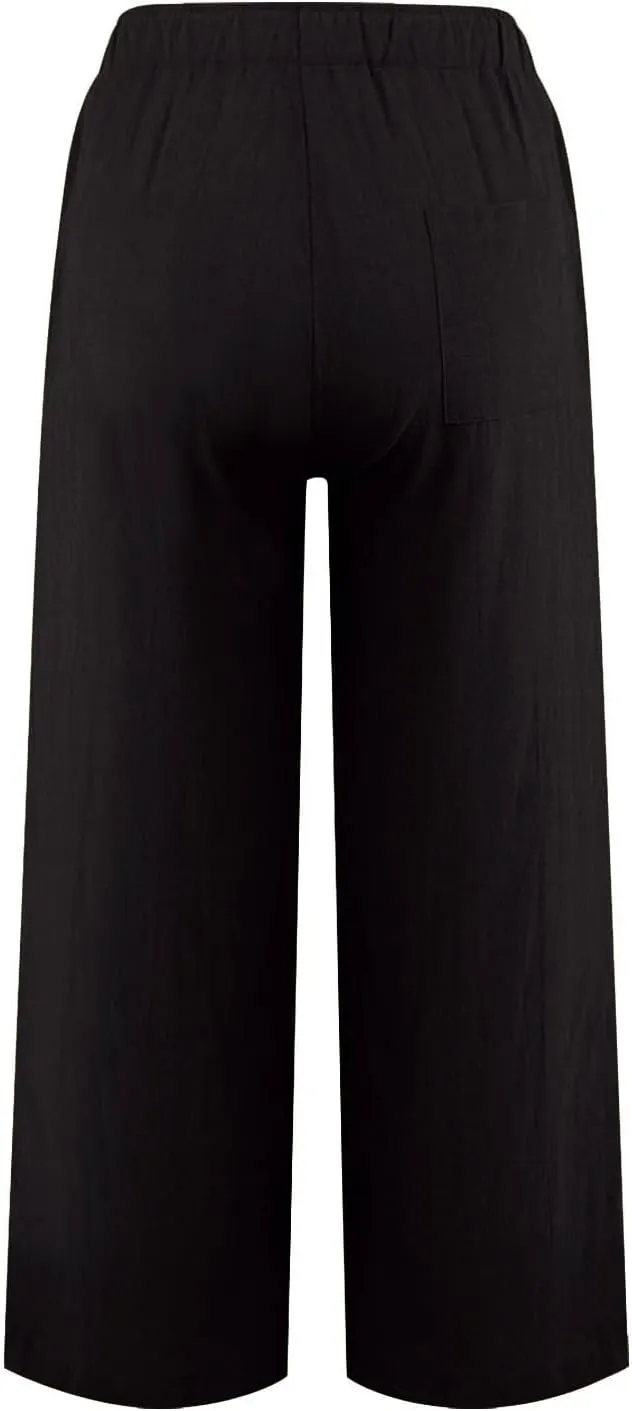 MRGIINRI Womens Cotton Linen Pants 2024 Summer Wide Leg Casual Loose Drawstring High Waist Palazzo Pants Trousers with Pocket