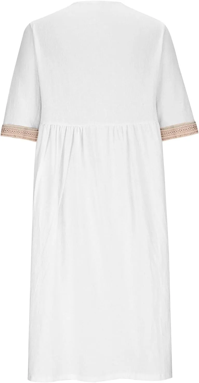 NaRHbrg Women Half Sleeve Dress Contrast Casual Pockets Party Swing Sundress Boho V Neck Flowy A Line Midi Dresses Work Dress