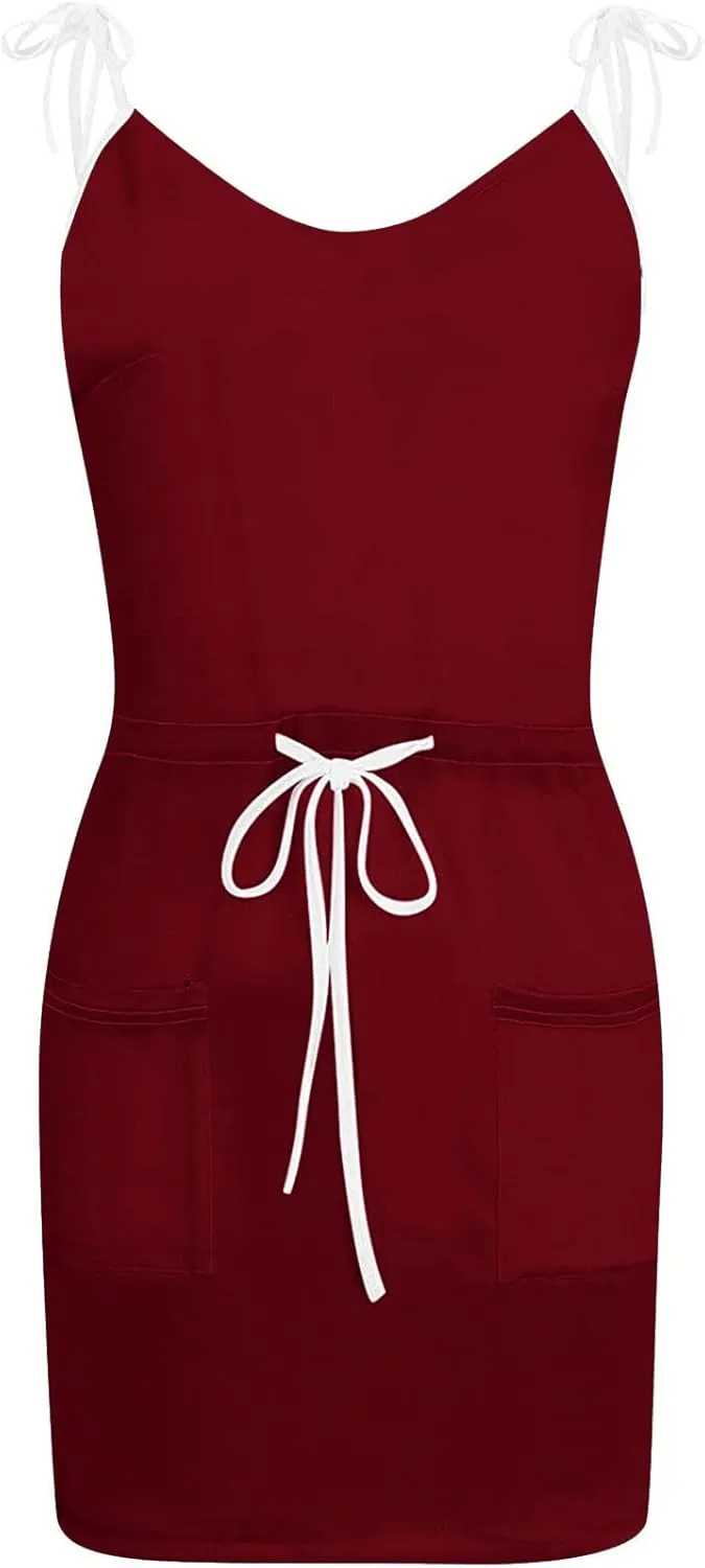 NaRHbrg Women's Sleeveless Tank Dress Summer Casual V-Neck Drawstring Waist Mini Dress with Pockets Flowy Beach Sundress