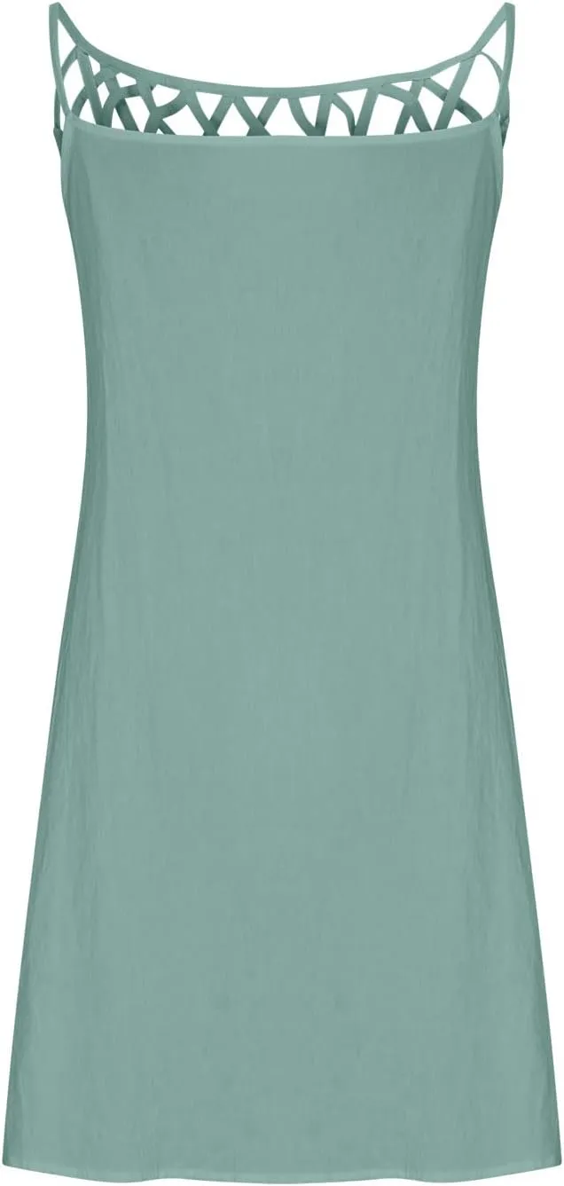 NaRHbrg Women's Summer Halter Dress Sleeveless Hollow Out Loose Fit Mini Dresses Casual Beach Sundress for Vacation