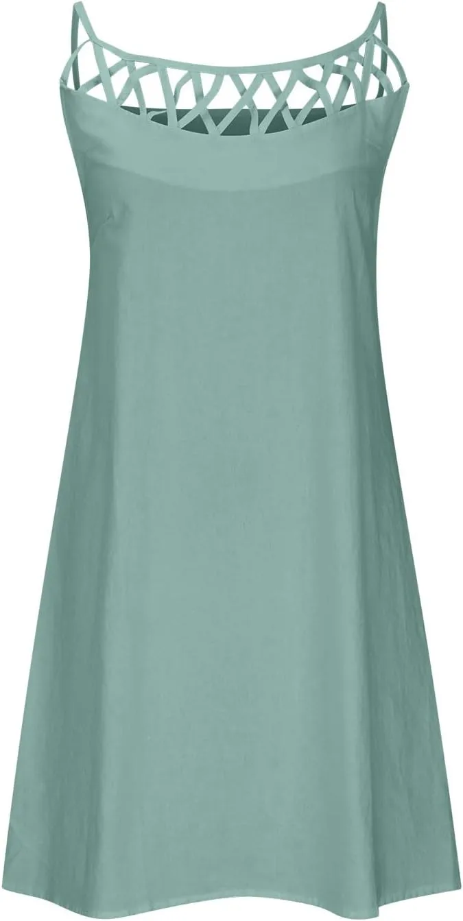 NaRHbrg Women's Summer Halter Dress Sleeveless Hollow Out Loose Fit Mini Dresses Casual Beach Sundress for Vacation