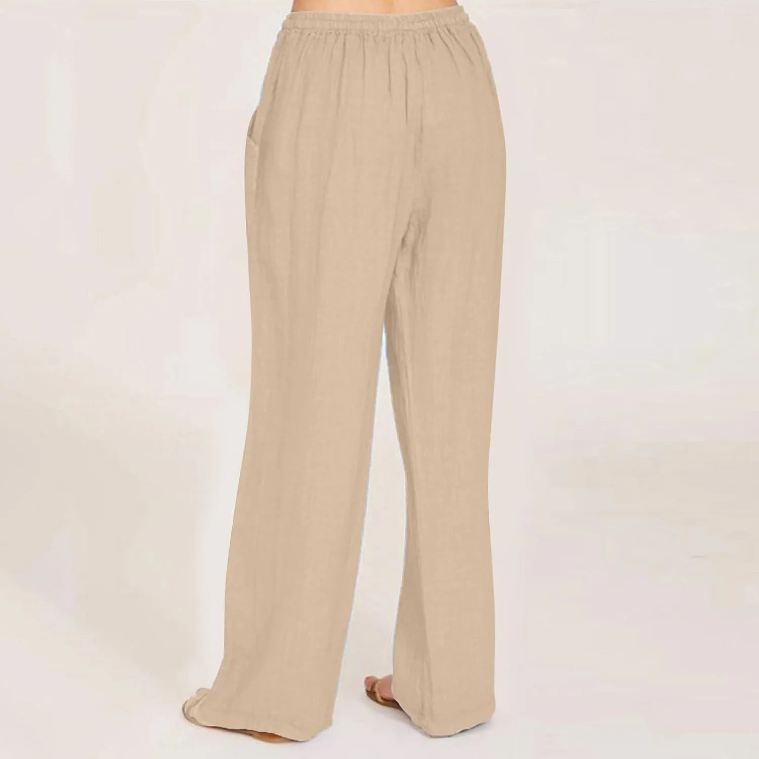 NBXNZWF Women's Cotton Linen Pants 2025 Summer Casual Straight Leg Trousers Wide Leg Loose Fit Long Pants with Pockets