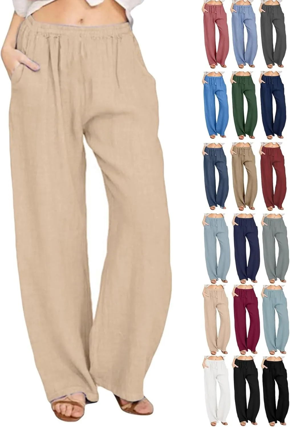 NBXNZWF Women's Cotton Linen Pants 2025 Summer Casual Straight Leg Trousers Wide Leg Loose Fit Long Pants with Pockets