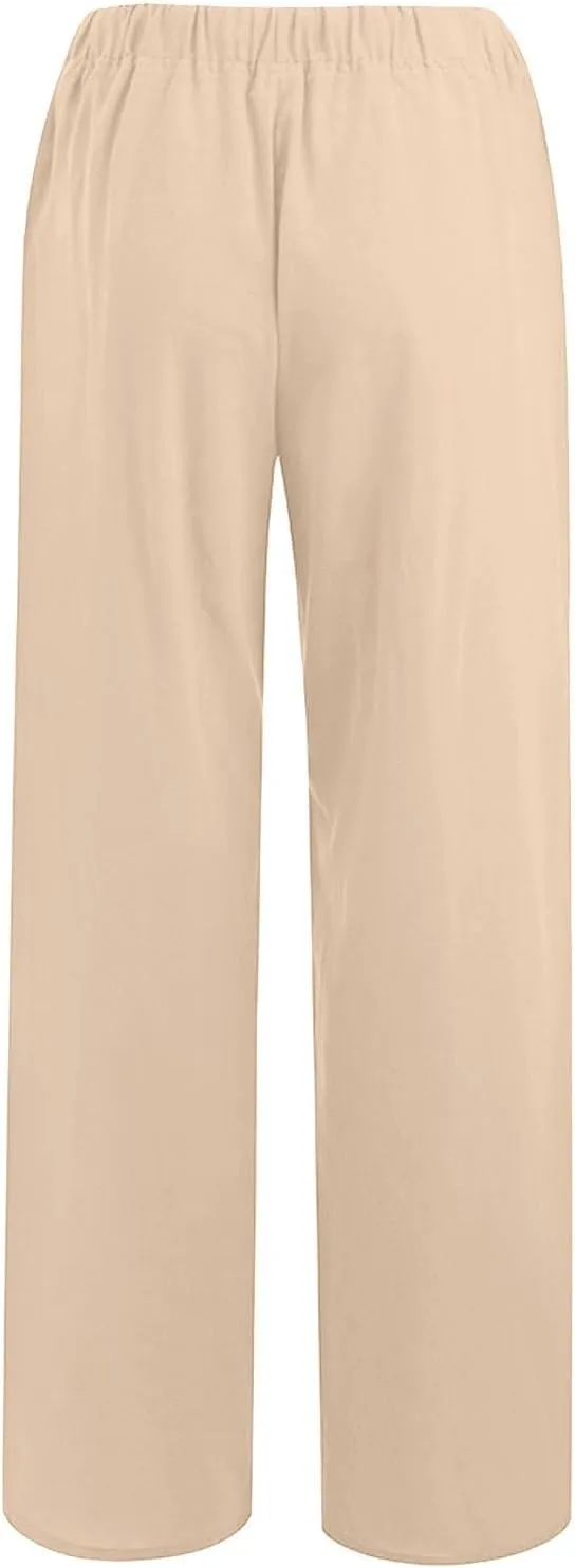 NBXNZWF Women's Cotton Linen Pants 2025 Summer Casual Straight Leg Trousers Wide Leg Loose Fit Long Pants with Pockets