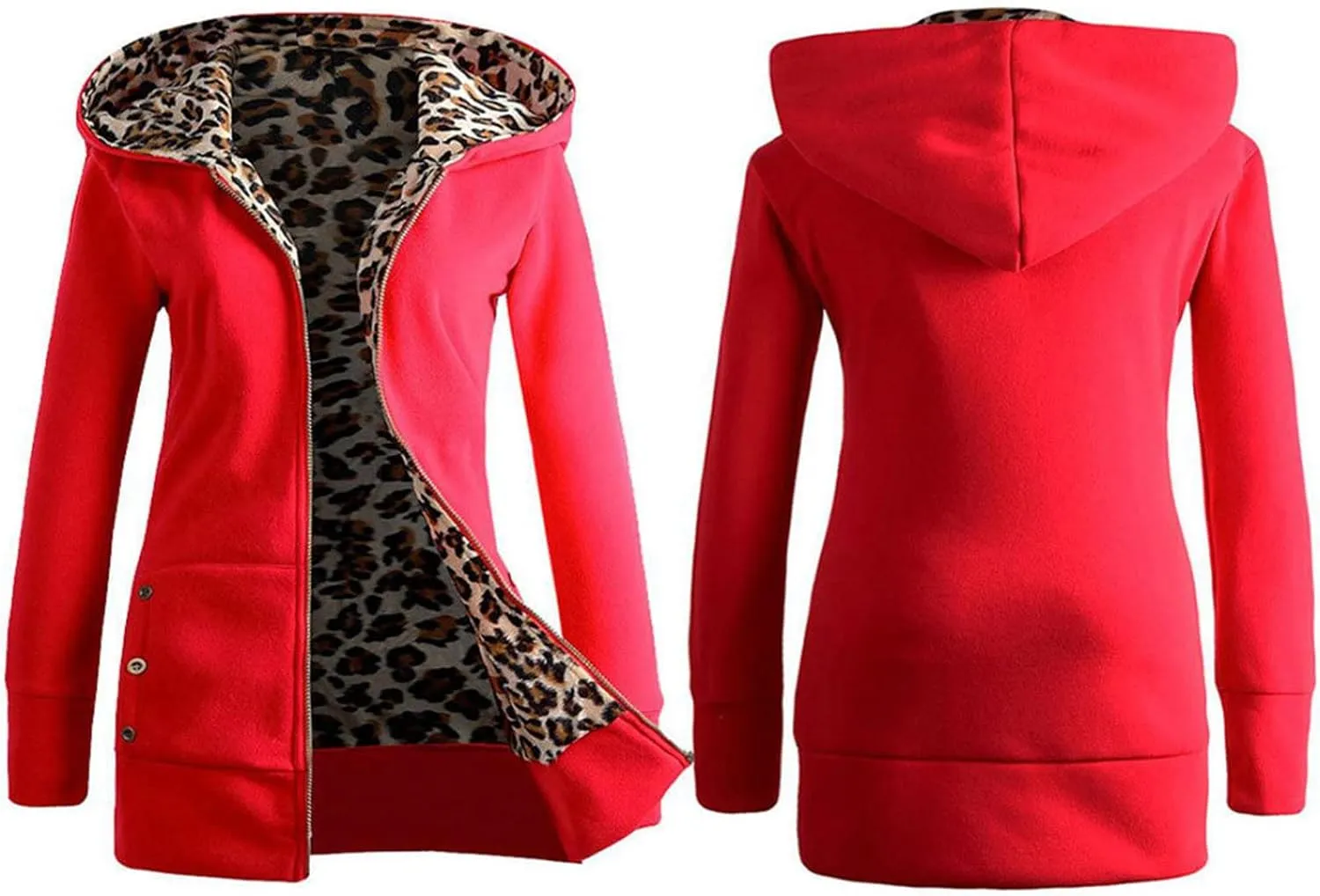 nerohusy Womens Warm Faux Coat Fashion 2022 Jacket Winter Leopard Long Sleeve Oversized Hoodie Outerwear for Ladies