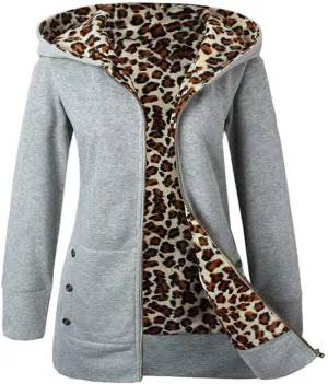 nerohusy Womens Warm Faux Coat Fashion 2022 Jacket Winter Leopard Long Sleeve Oversized Hoodie Outerwear for Ladies