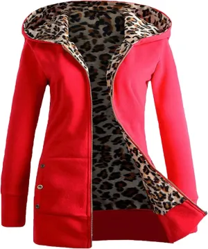 nerohusy Womens Warm Faux Coat Fashion 2022 Jacket Winter Leopard Long Sleeve Oversized Hoodie Outerwear for Ladies