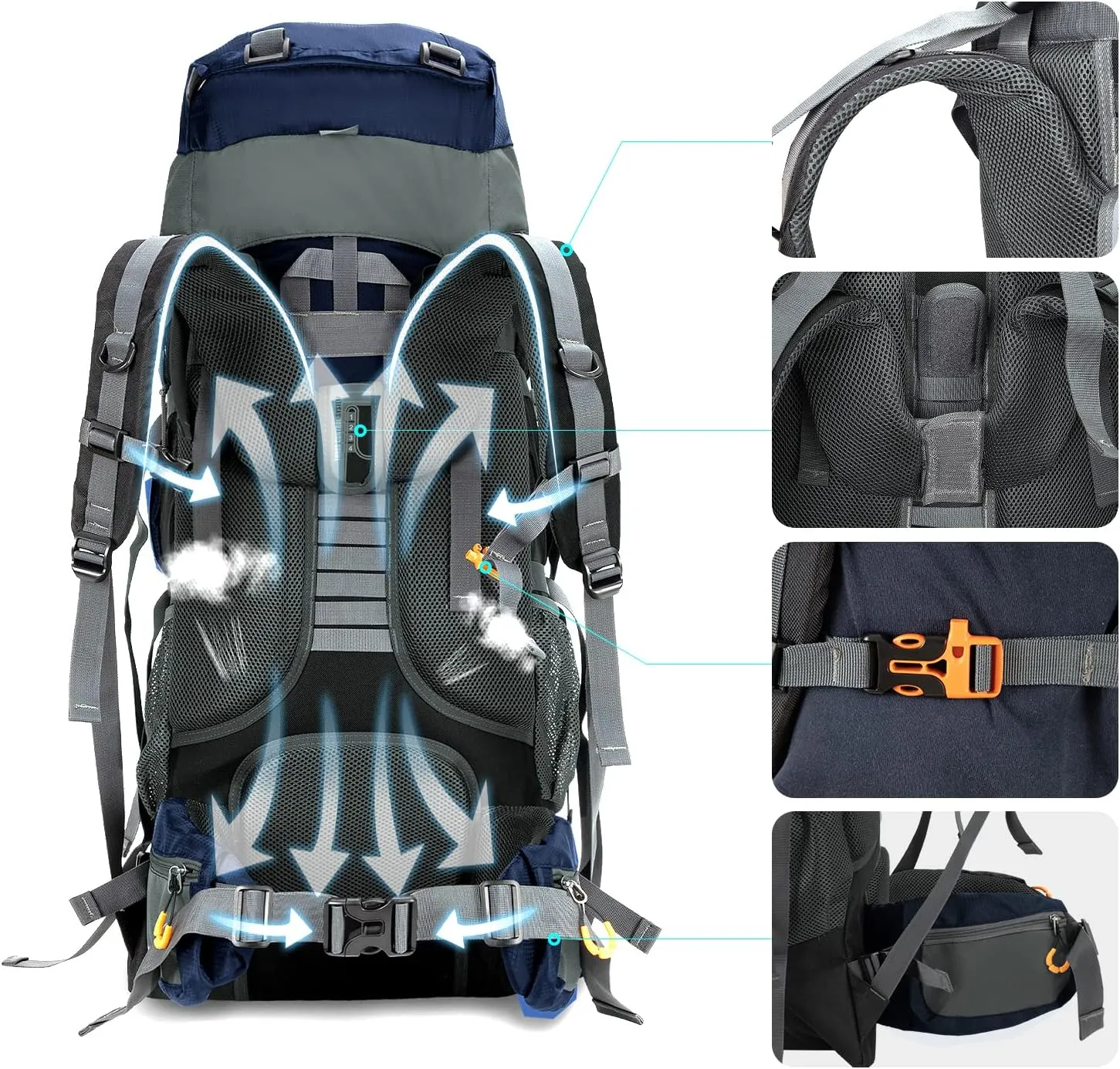 Night Cat Camping Backpacks 90L with Internal Frame Hiking Backpack for Men Women Waterproof Lightweight Breathable Outdoor Mountaineering Traveling