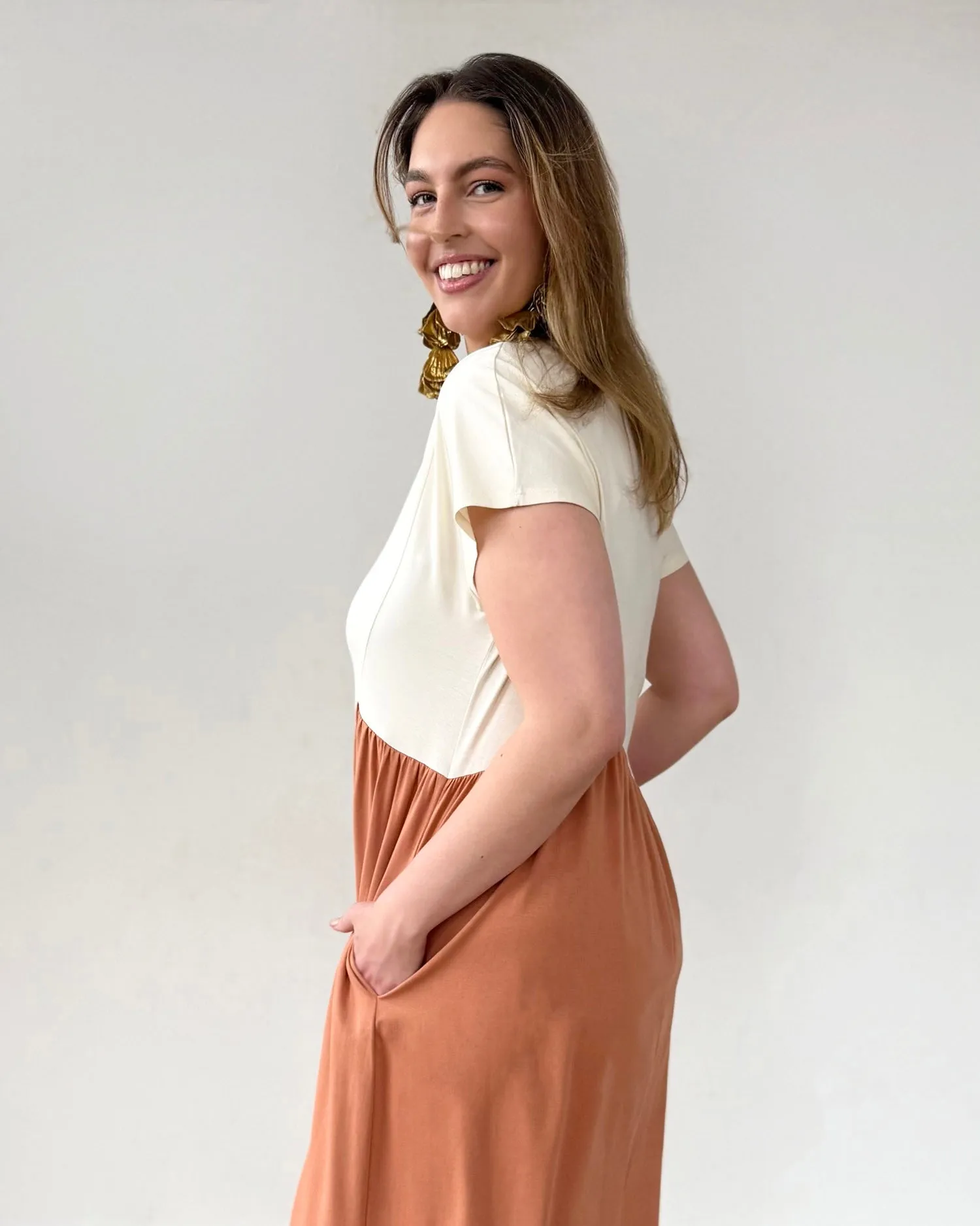 NORAH dress in Chalk/Italian Clay