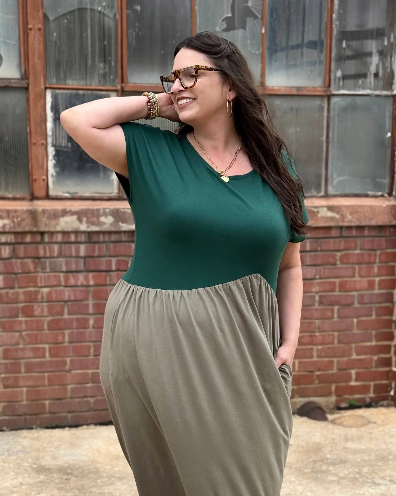 NORAH dress in Dark Green/Silver Sage