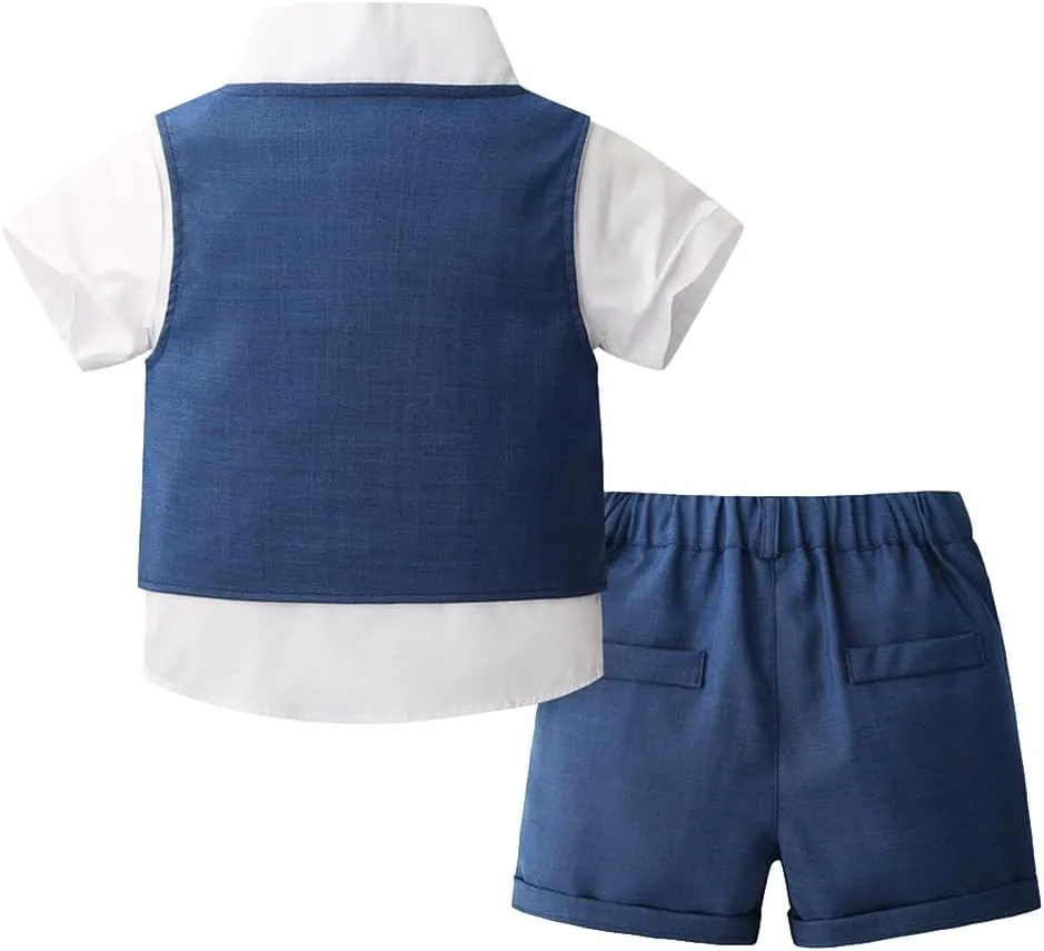 OBEEII Toddler Boys Gentleman Outfits Baby Kids Baptism Photoshoot Clothes Short Set Formal Wedding Ring Bearer Outfits