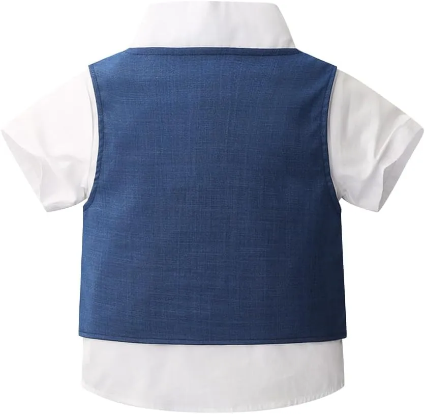 OBEEII Toddler Boys Gentleman Outfits Baby Kids Baptism Photoshoot Clothes Short Set Formal Wedding Ring Bearer Outfits