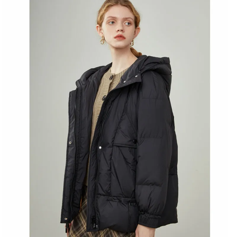 Office Lady White Duck Down Hooded Short Down Jacket Women's  New Winter Fashion Foreign Style Bread Jacket