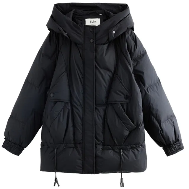 Office Lady White Duck Down Hooded Short Down Jacket Women's  New Winter Fashion Foreign Style Bread Jacket