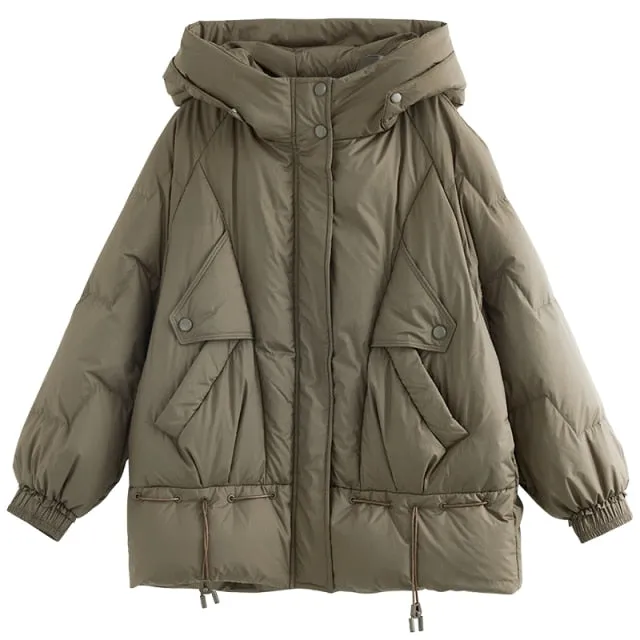 Office Lady White Duck Down Hooded Short Down Jacket Women's  New Winter Fashion Foreign Style Bread Jacket