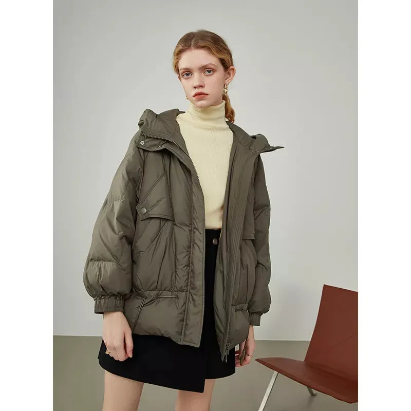 Office Lady White Duck Down Hooded Short Down Jacket Women's  New Winter Fashion Foreign Style Bread Jacket