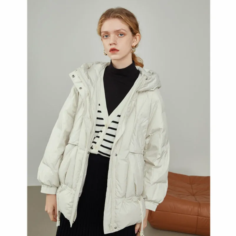 Office Lady White Duck Down Hooded Short Down Jacket Women's  New Winter Fashion Foreign Style Bread Jacket