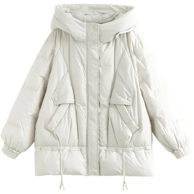 Office Lady White Duck Down Hooded Short Down Jacket Women's  New Winter Fashion Foreign Style Bread Jacket