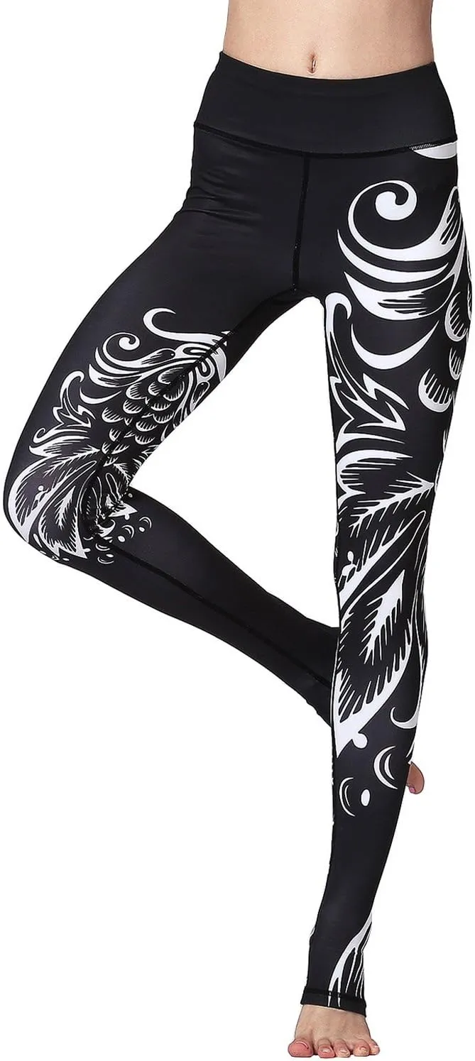 Over The Heel Yoga Pants Women Printed Stirrup Pants High Waist Yoga Leggings