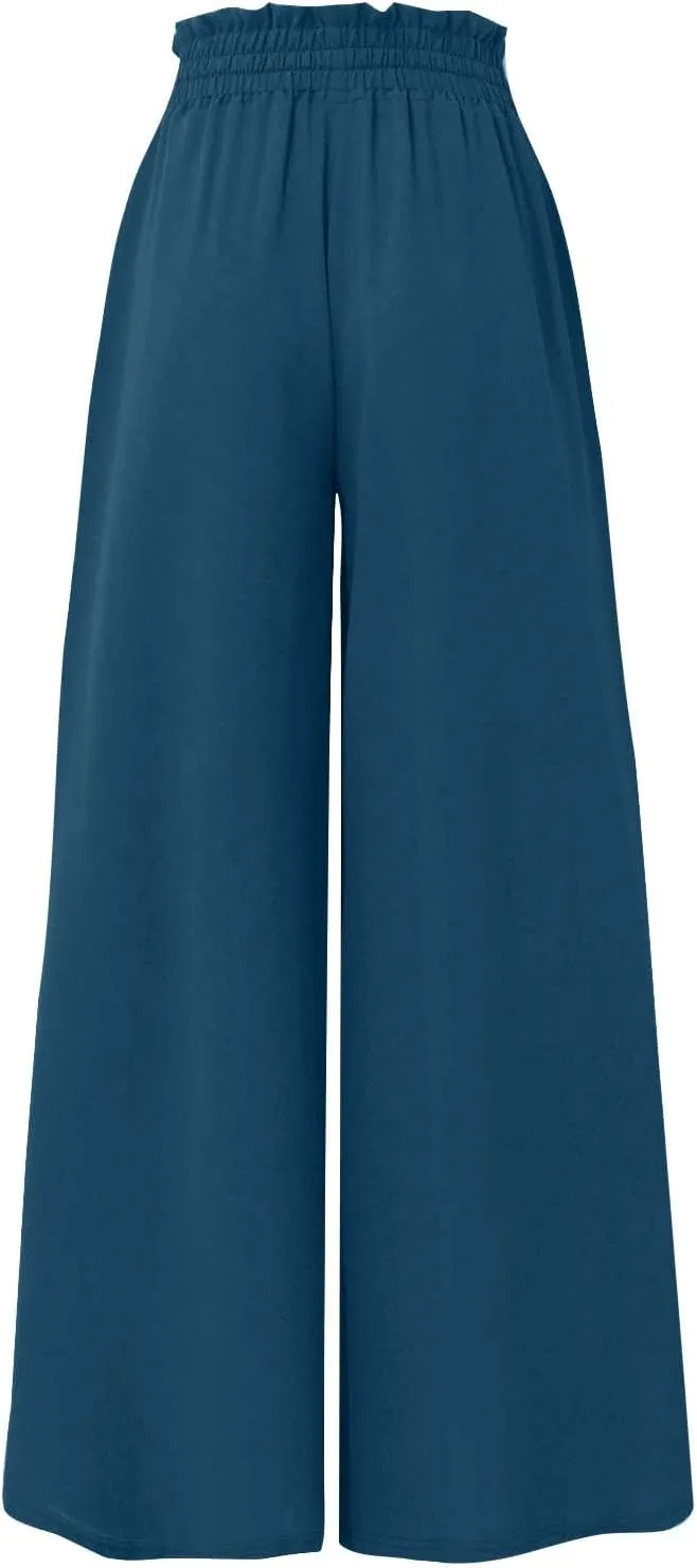 Palazzo Pants for Women High Waisted Flowy Wide Leg Pants Summer Trendy Casual Loose Boho Beach Trousers with Pockets