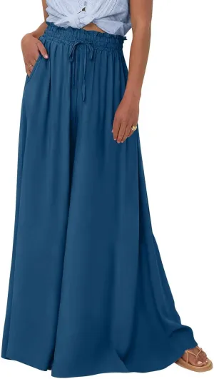 Palazzo Pants for Women High Waisted Flowy Wide Leg Pants Summer Trendy Casual Loose Boho Beach Trousers with Pockets