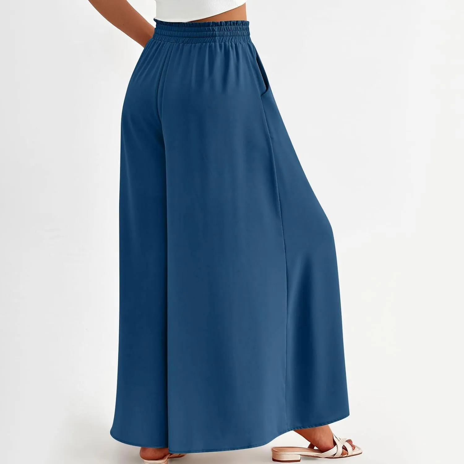 Palazzo Pants for Women High Waisted Flowy Wide Leg Pants Summer Trendy Casual Loose Boho Beach Trousers with Pockets