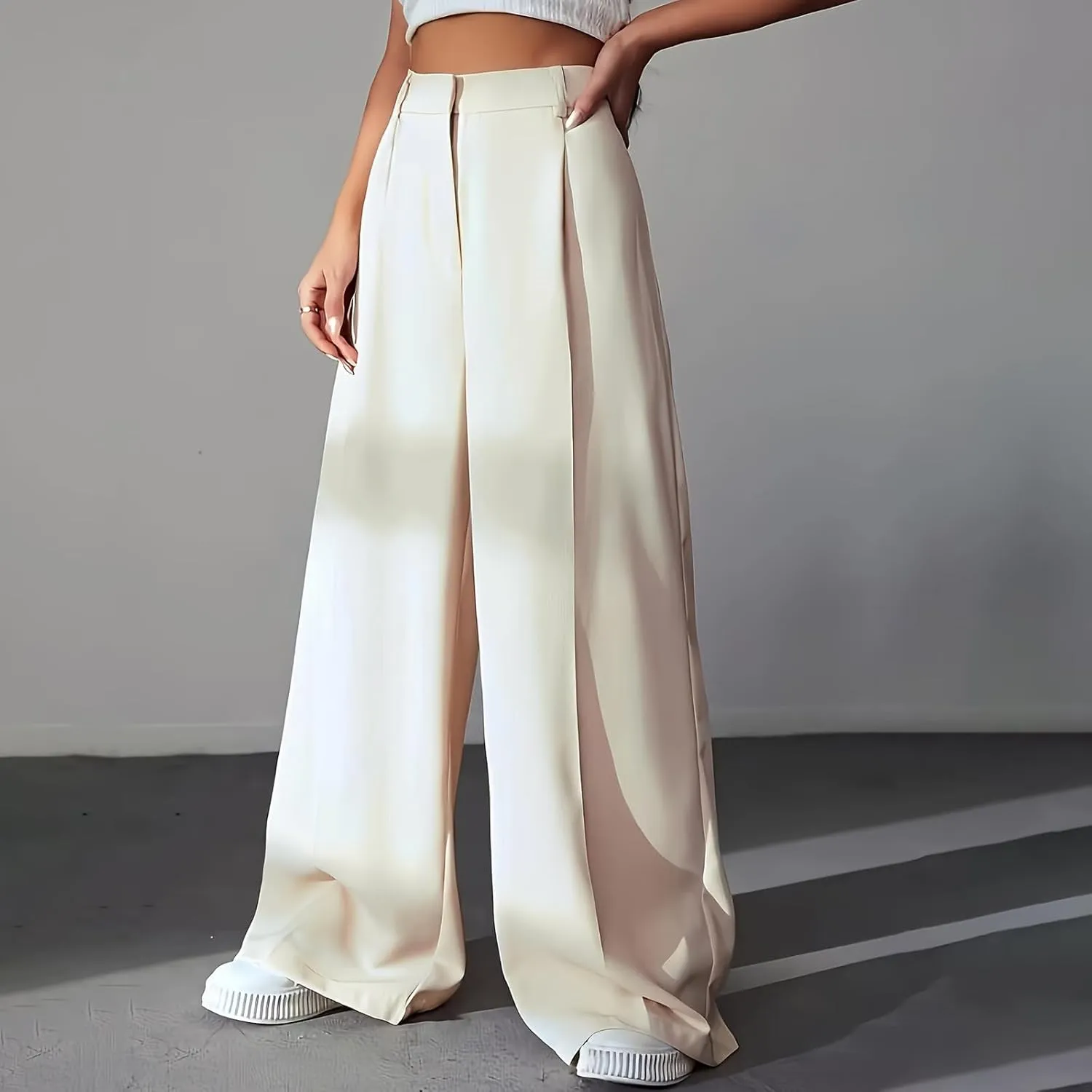 Palazzo Pants for Women Petite Work High Waisted Dress Pants Smocked Ankle Flowy Wide Leg Business Casual Clothing