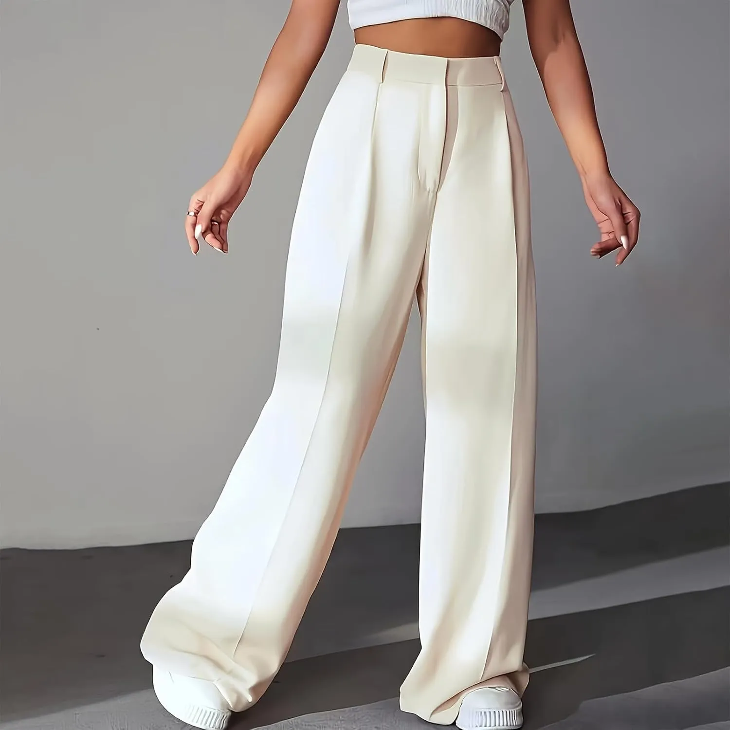 Palazzo Pants for Women Petite Work High Waisted Dress Pants Smocked Ankle Flowy Wide Leg Business Casual Clothing