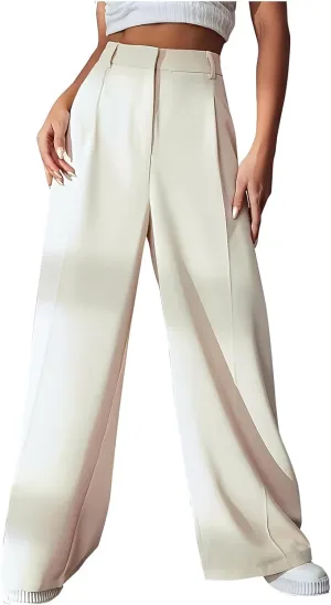 Palazzo Pants for Women Petite Work High Waisted Dress Pants Smocked Ankle Flowy Wide Leg Business Casual Clothing