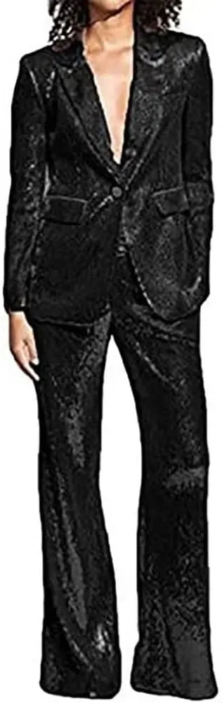 Pant Suit for Women 2 Piece Sequin Pants Suit Set Blazer Business Wedding Tuxedos Party Wear Suits