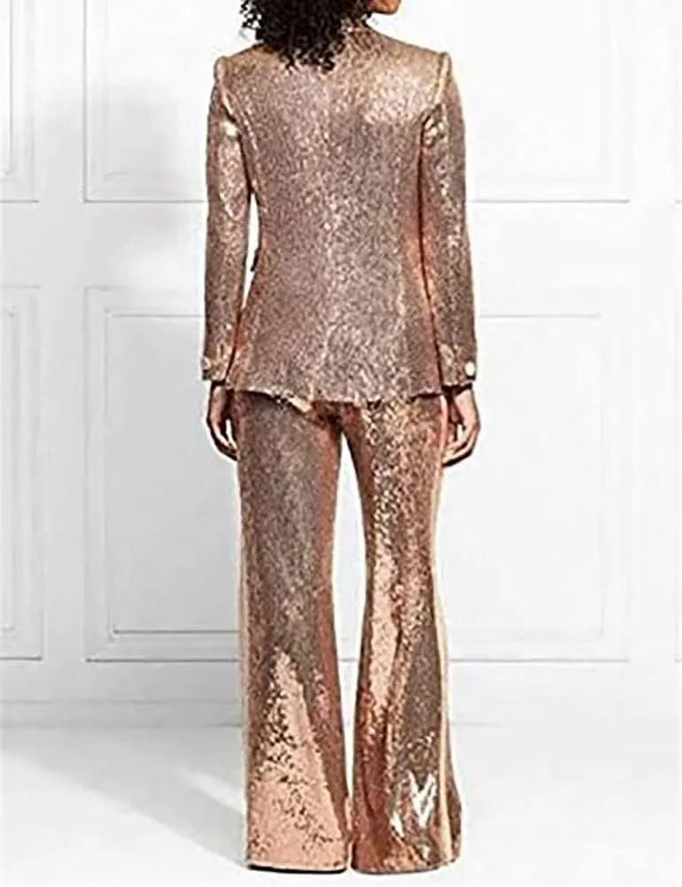 Pant Suit for Women 2 Piece Sequin Pants Suit Set Blazer Business Wedding Tuxedos Party Wear Suits