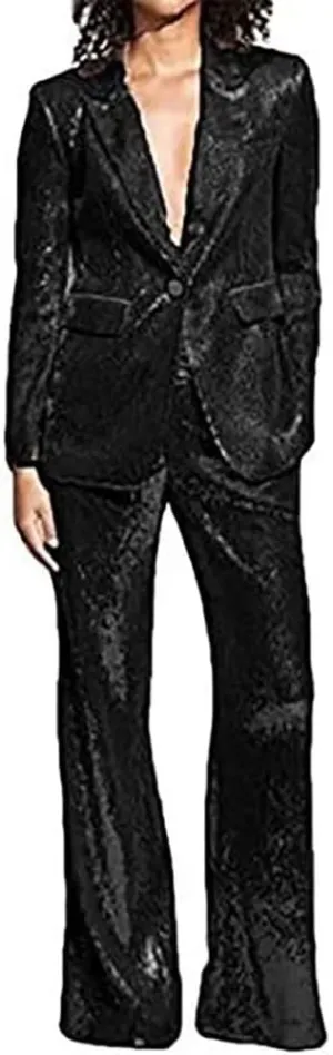 Pant Suit for Women 2 Piece Sequin Pants Suit Set Blazer Business Wedding Tuxedos Party Wear Suits