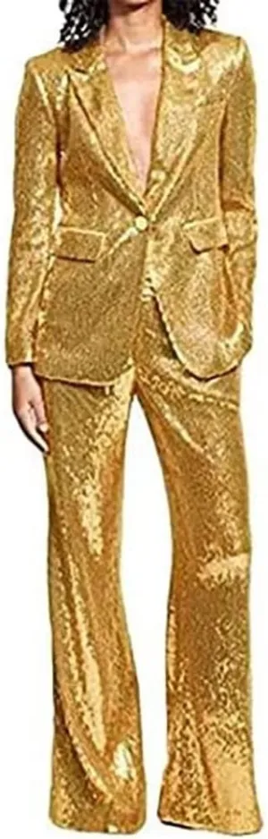 Pant Suit for Women 2 Piece Sequin Pants Suit Set Blazer Business Wedding Tuxedos Party Wear Suits