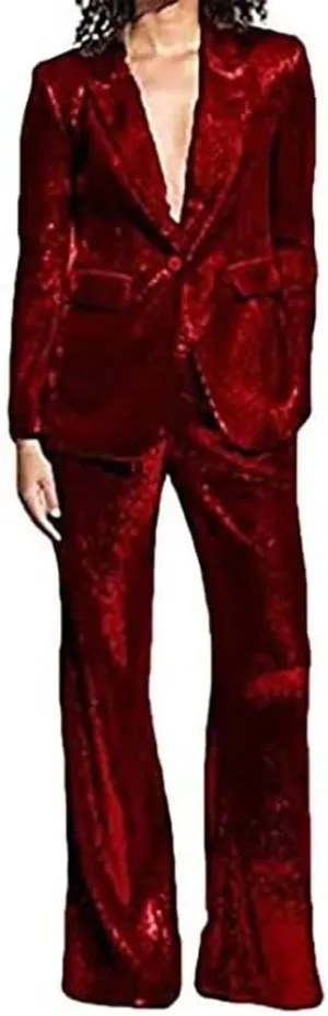 Pant Suit for Women 2 Piece Sequin Pants Suit Set Blazer Business Wedding Tuxedos Party Wear Suits