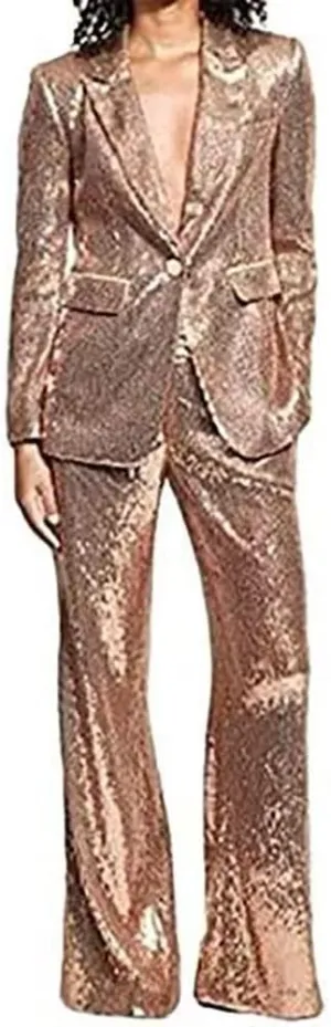 Pant Suit for Women 2 Piece Sequin Pants Suit Set Blazer Business Wedding Tuxedos Party Wear Suits