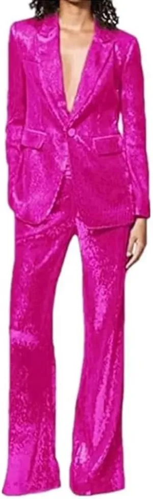 Pant Suit for Women 2 Piece Sequin Pants Suit Set Blazer Business Wedding Tuxedos Party Wear Suits