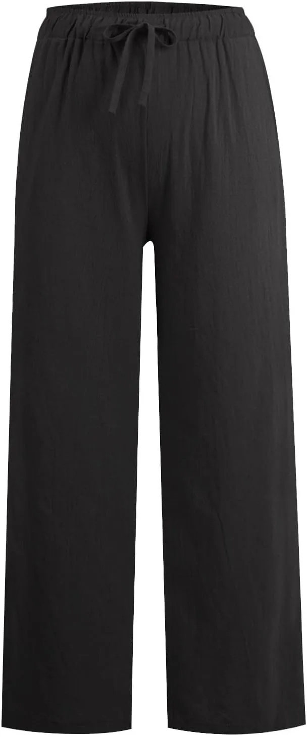 Pants for Women, Linen Pants Wide Leg Straight Drawstring High Waisted Palazzo