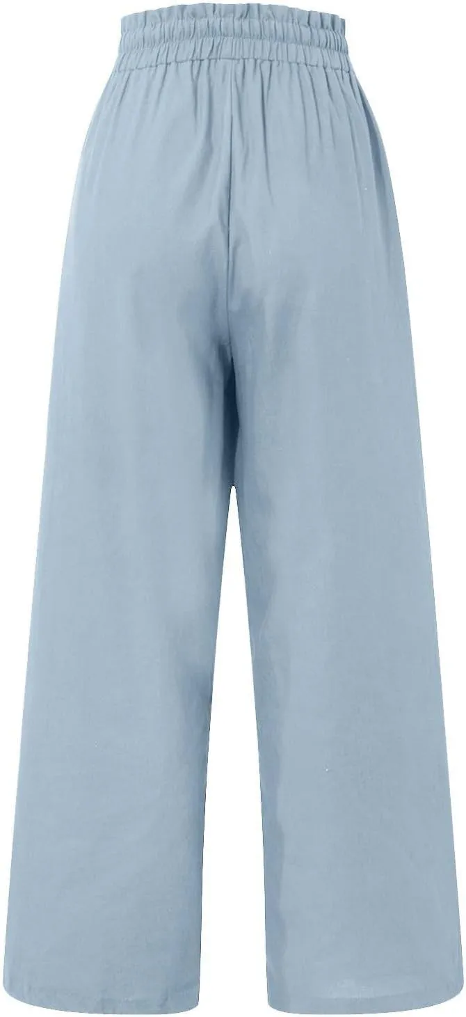 Pants for Women, Pants Cotton Linen Straight Leg Wide High Waisted Summer