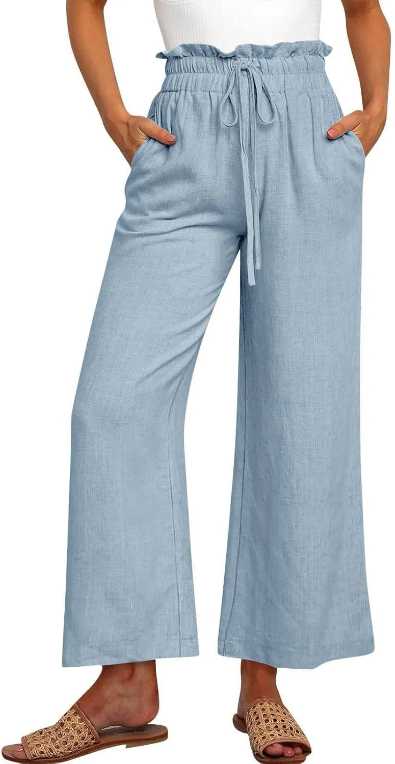 Pants for Women, Pants Cotton Linen Straight Leg Wide High Waisted Summer