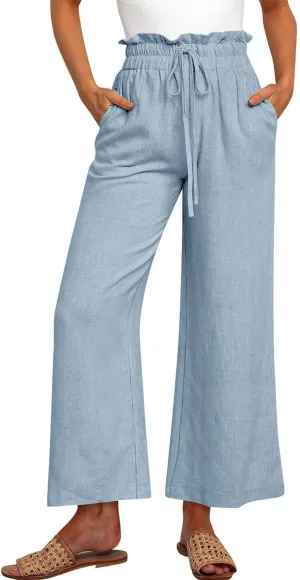 Pants for Women, Pants Cotton Linen Straight Leg Wide High Waisted Summer