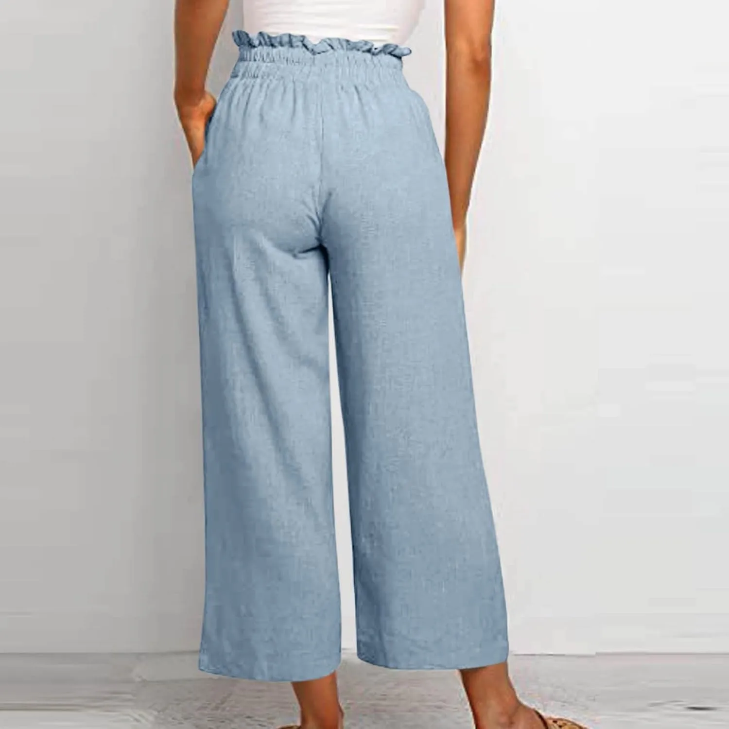 Pants for Women, Pants Cotton Linen Straight Leg Wide High Waisted Summer