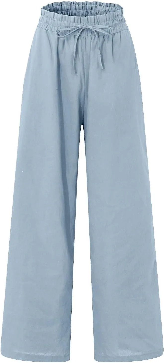 Pants for Women, Pants Cotton Linen Straight Leg Wide High Waisted Summer