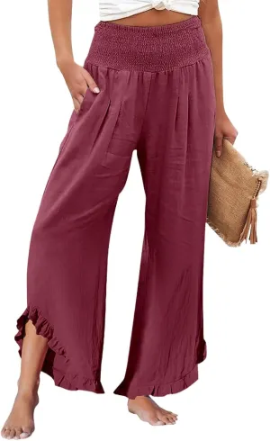 Pants for Women, Straight Leg Summer High Waisted Linen Pants Wide Palazzo